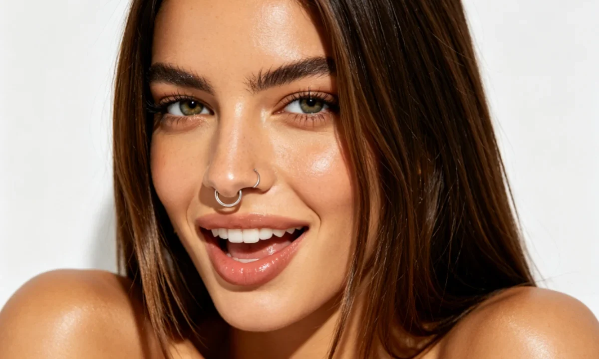 A woman confidently displays her Mantis piercing