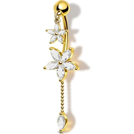 14G Lotus Belly Button Ring, Dangle Belly Ring Surgical Steel 316L