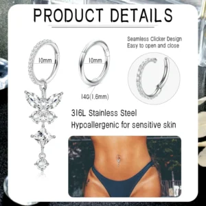 Women Surgical Stainless Steel Clicker Belly Rings Hoop