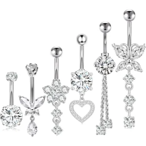 Surgical Stainless Steel Dangle Belly Button Rings for Women