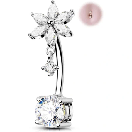 14g Dangle Belly Button Rings with Flower Style