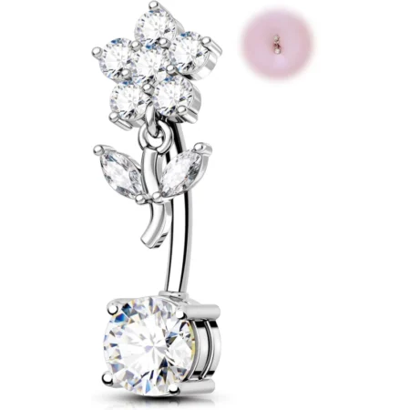 14g Dangle Belly Button Rings with Flower Style