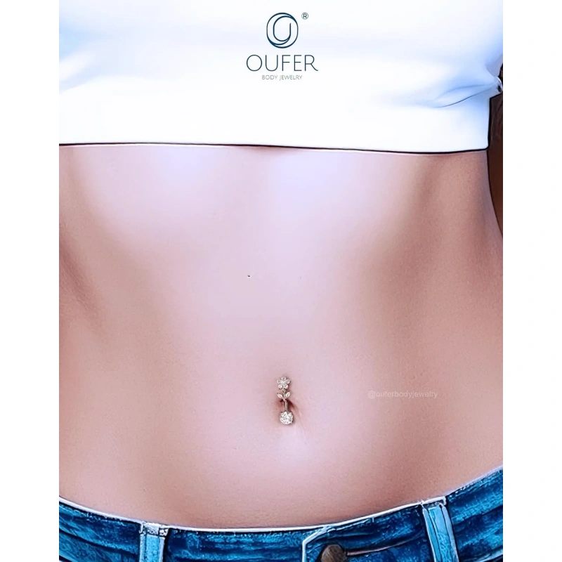 14g Dangle Belly Button Rings with Flower Style