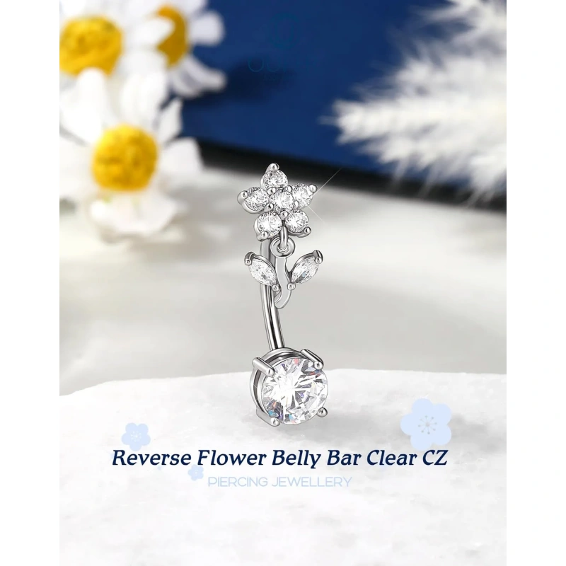 14g Dangle Belly Button Rings with Flower Style