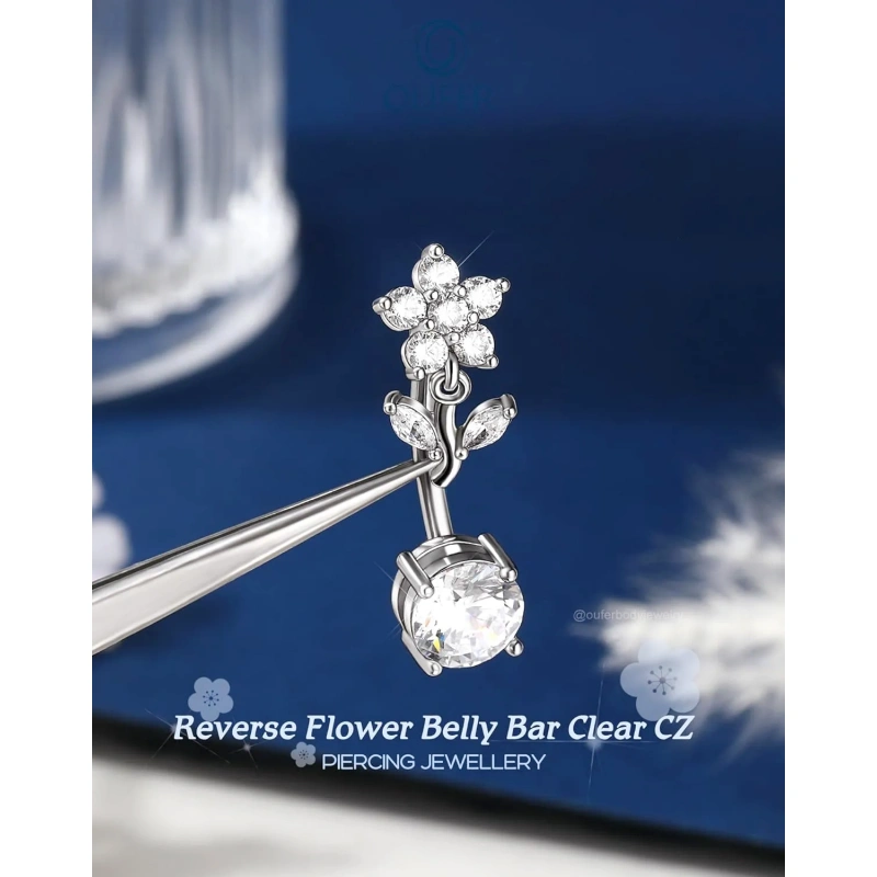 14g Dangle Belly Button Rings with Flower Style