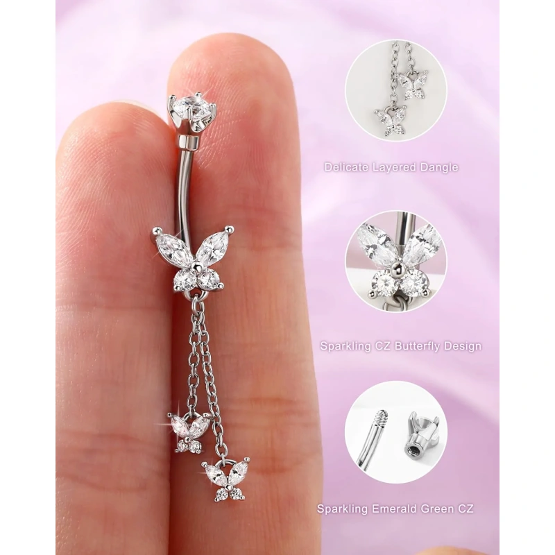 Cute Belly Button Rings Dangle 14G Butterfly Belly Button Piercing