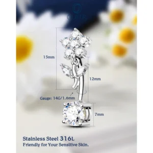 14g Dangle Belly Button Rings with Flower Style
