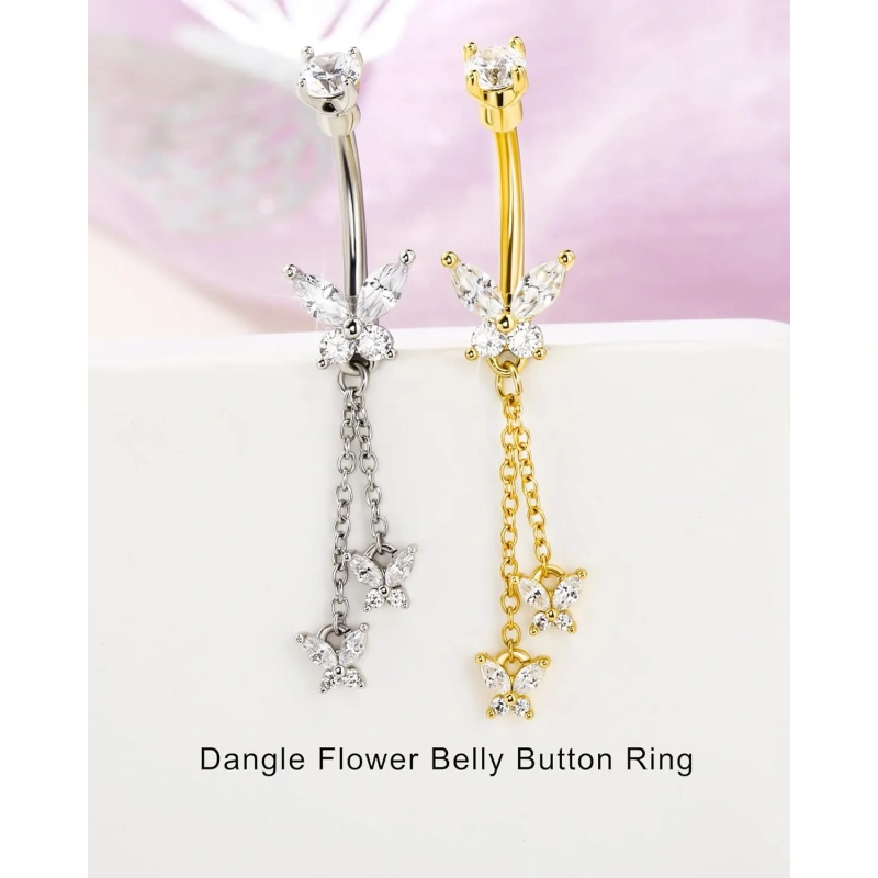 Cute Belly Button Rings Dangle 14G Butterfly Belly Button Piercing