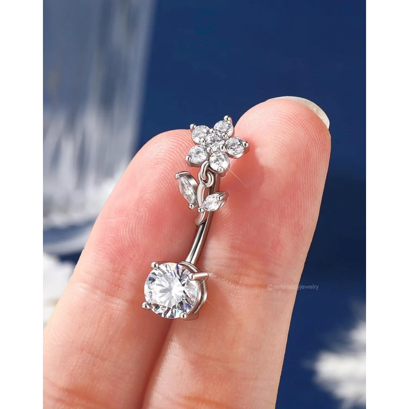 14g Dangle Belly Button Rings with Flower Style