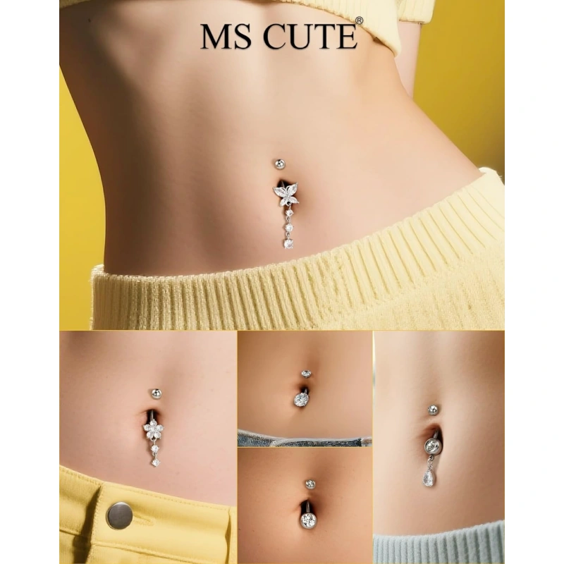 5PCS Belly Button Rings for Women 14G Dangle Navel Piercing Jewelry Set