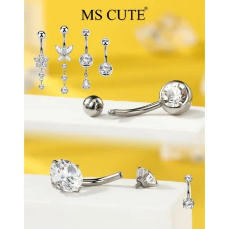 5PCS Belly Button Rings for Women 14G Dangle Navel Piercing Jewelry Set