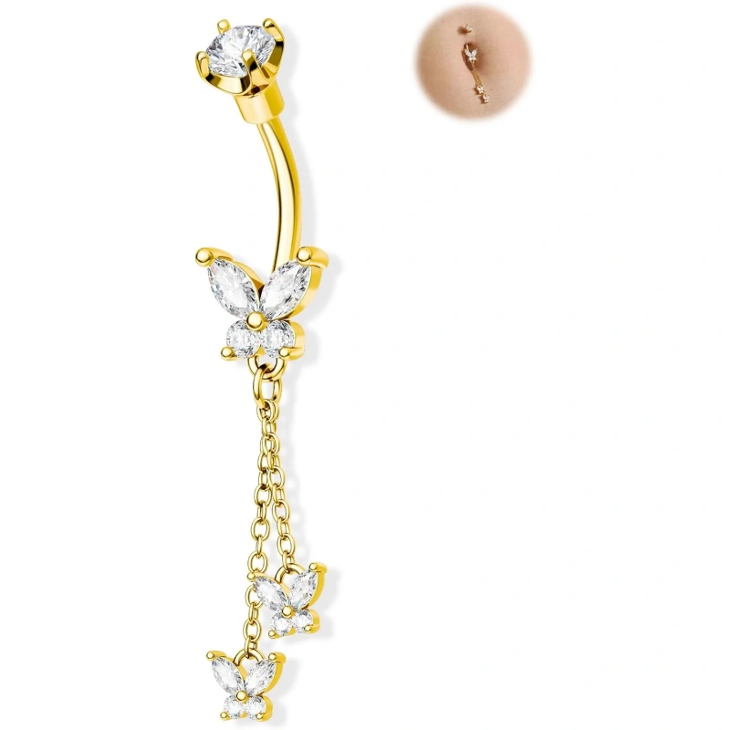 Cute Belly Button Rings Dangle 14G Butterfly Belly Button Piercing