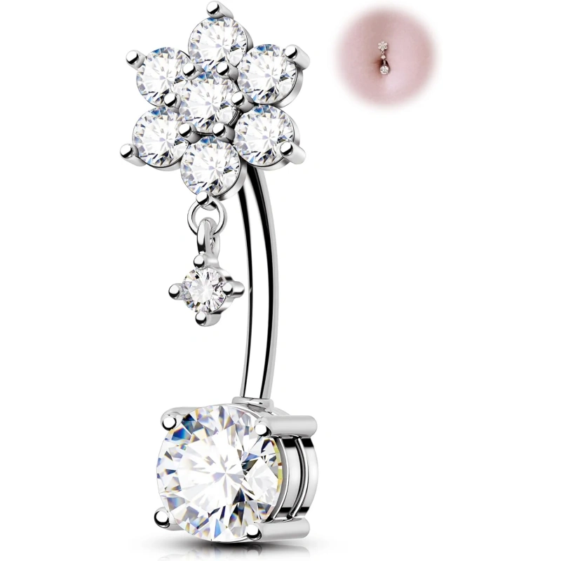 14g Dangle Belly Button Rings with Flower Style