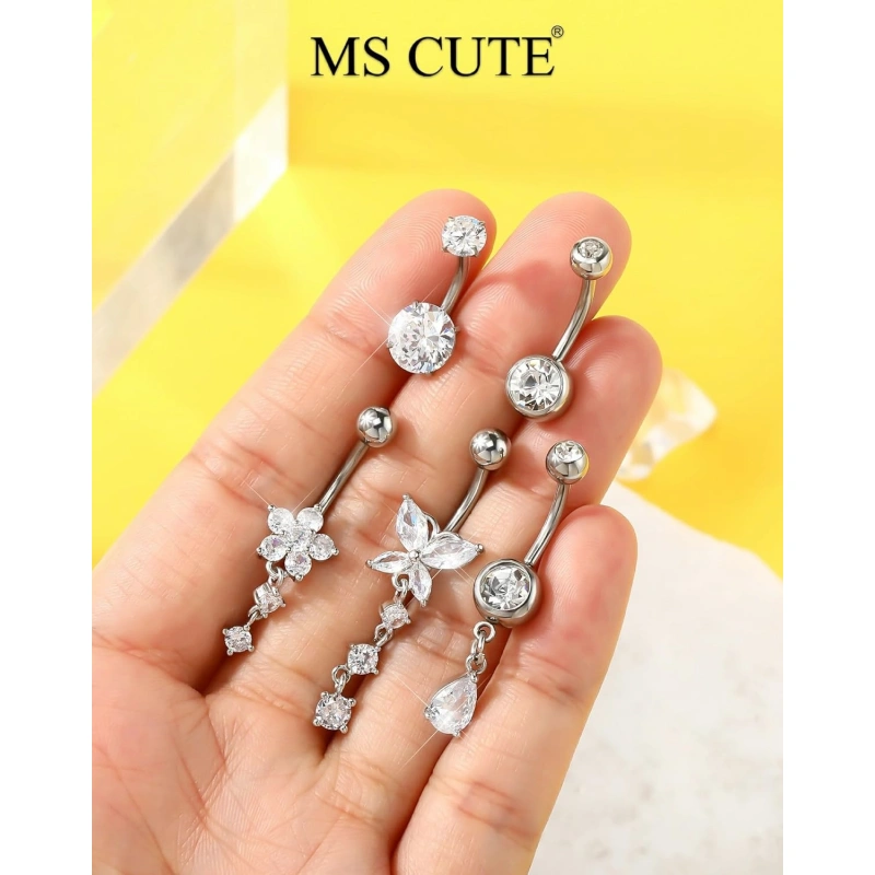 5PCS Belly Button Rings for Women 14G Dangle Navel Piercing Jewelry Set