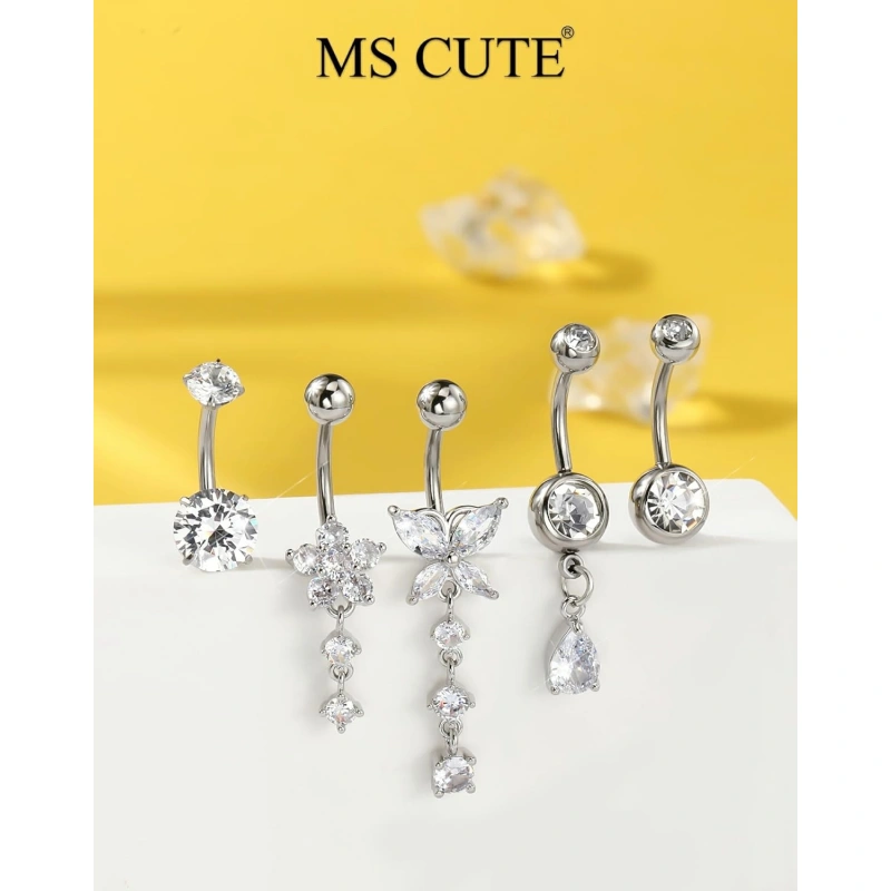 5PCS Belly Button Rings for Women 14G Dangle Navel Piercing Jewelry Set