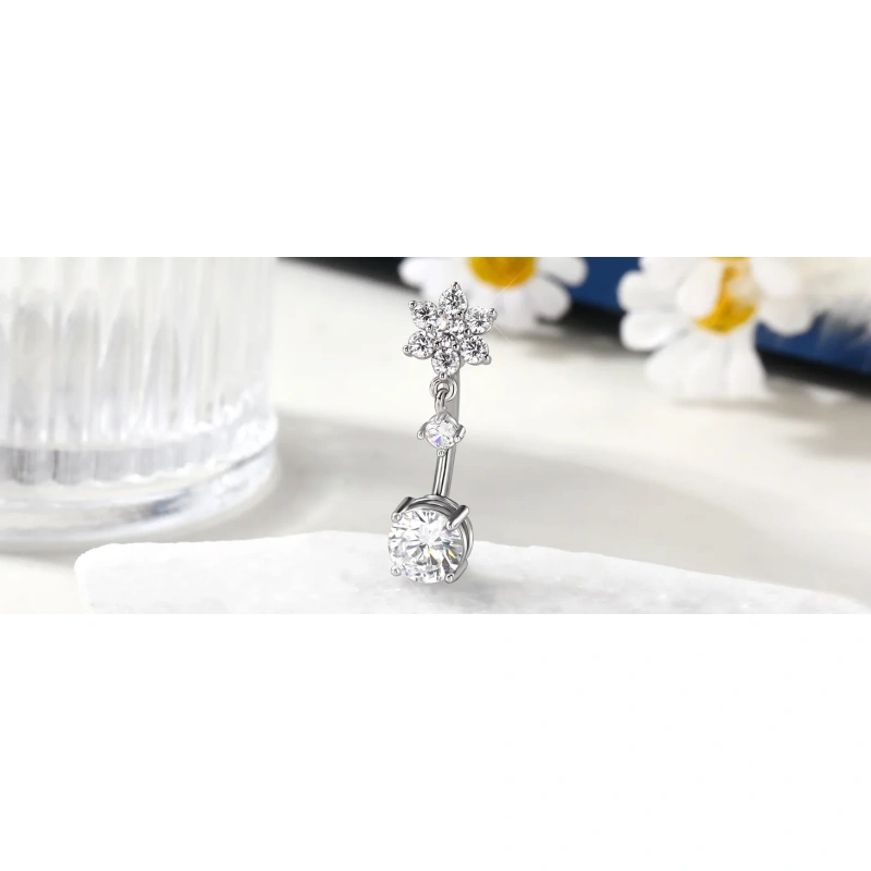 14g Dangle Belly Button Rings with Flower Style