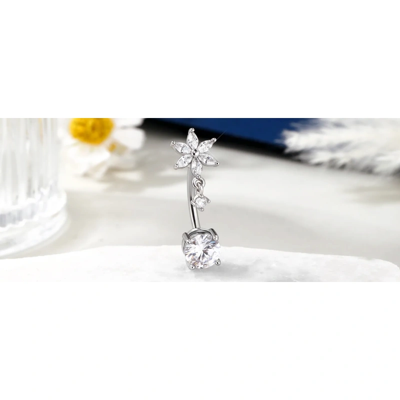 14g Dangle Belly Button Rings with Flower Style