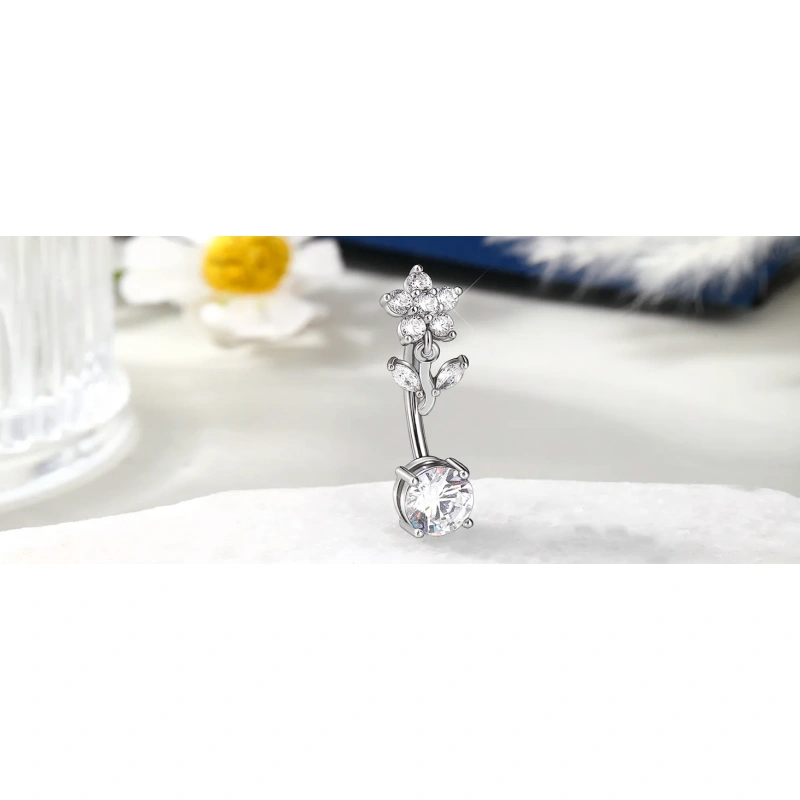 14g Dangle Belly Button Rings with Flower Style