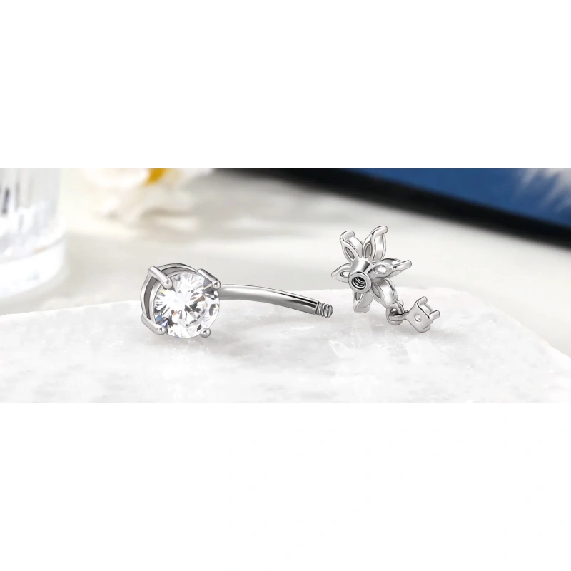 14g Dangle Belly Button Rings with Flower Style