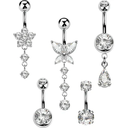 5PCS Belly Button Rings for Women 14G Dangle Navel Piercing Jewelry Set