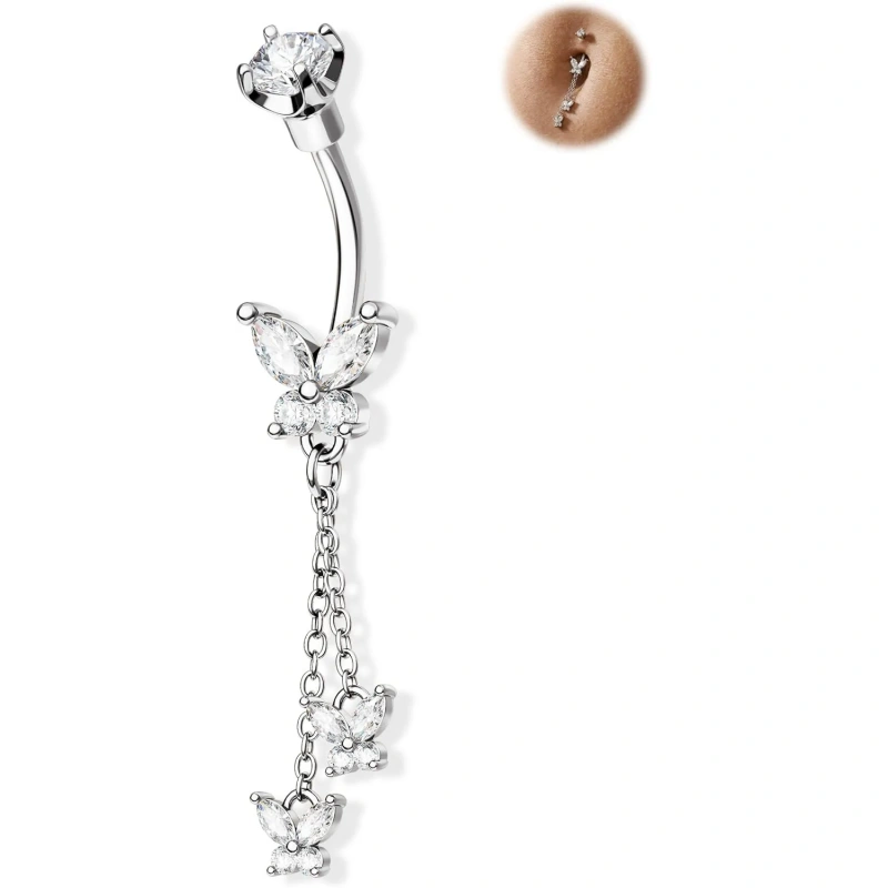 Cute Belly Button Rings Dangle 14G Butterfly Belly Button Piercing