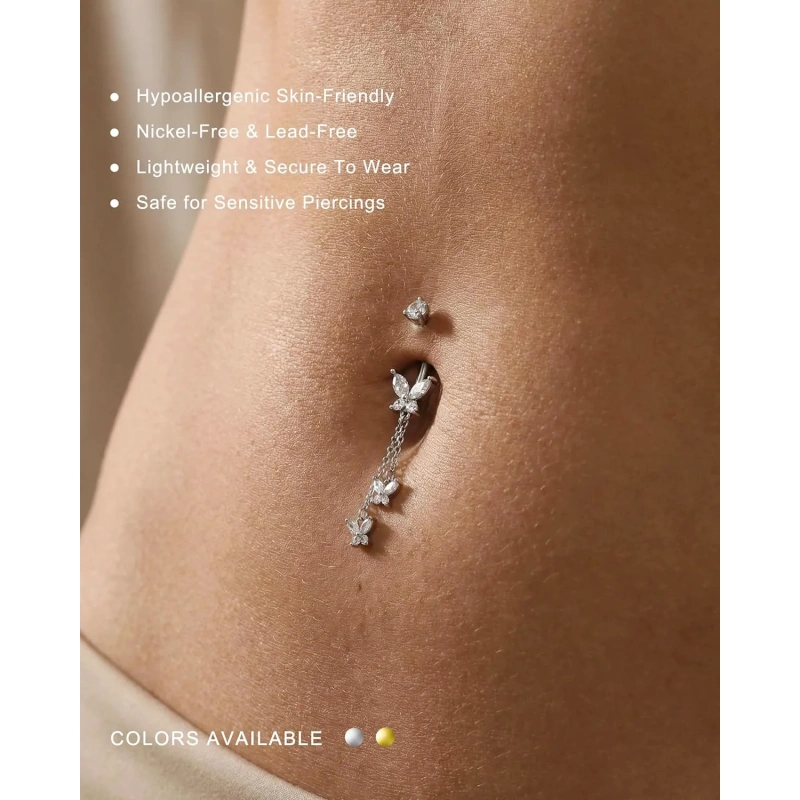 Cute Belly Button Rings Dangle 14G Butterfly Belly Button Piercing